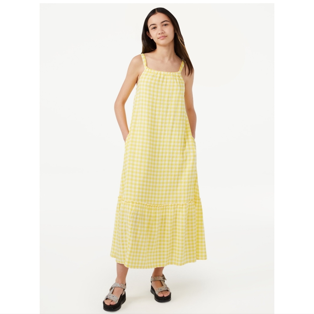 Free Assembly Yellow Gingham Plaid Checkered Maxi Dress - Size XXL Girls 18